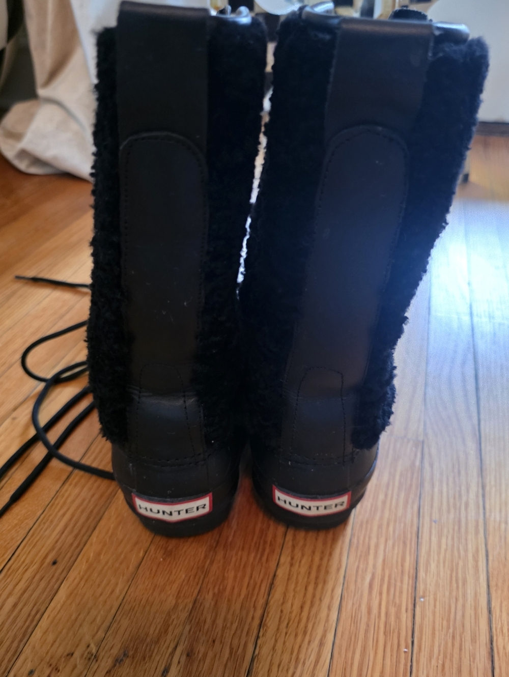 Hunter Black Sherpa Lace Up Rain Boots
